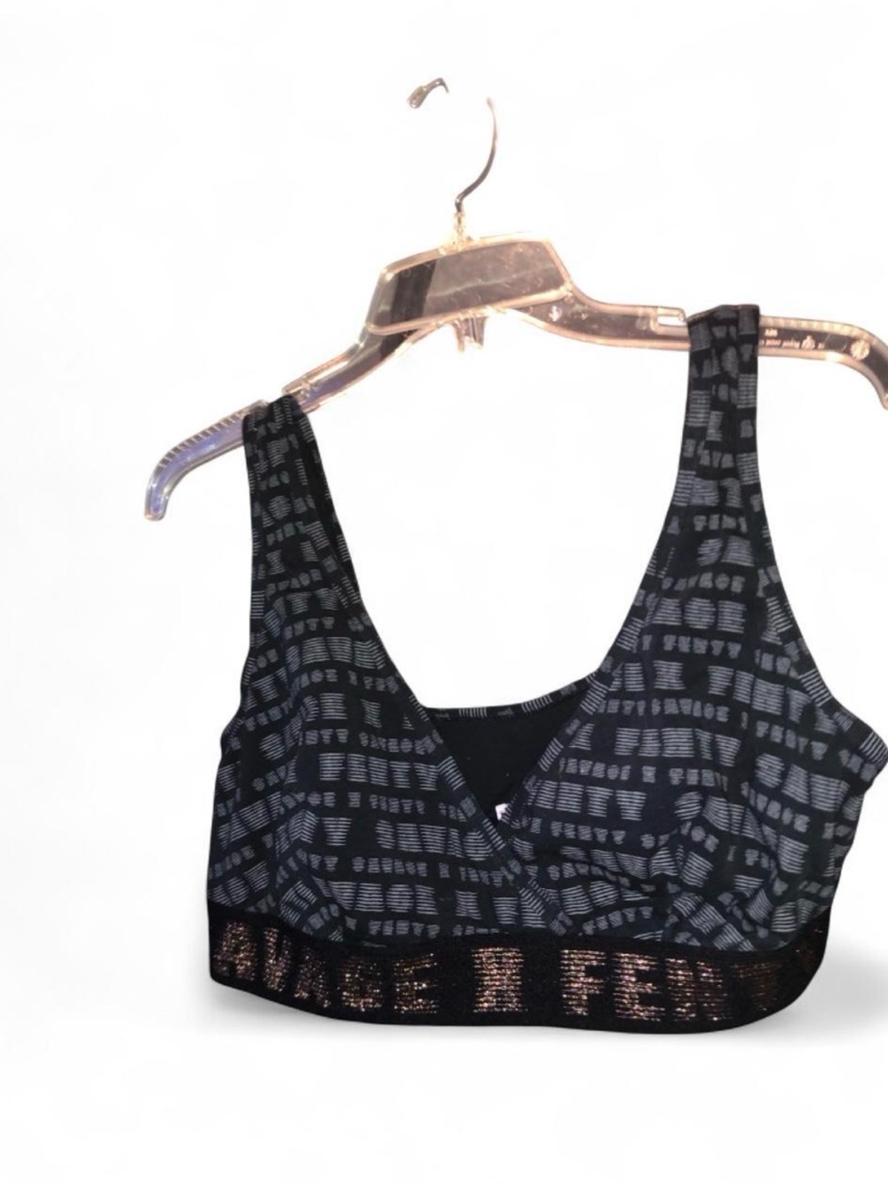 Savage X Fenty Black Patterned Sports Bralette with Metallic Logo Band